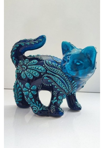 Çini Kabartma Desenli Dekoratif Kedi