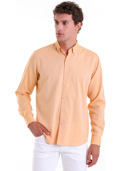 Turuncu Comfort Fit Düz 100% Pamuk Slim Yaka Uzun Kollu Casual Oxford Gömlek fiyatları