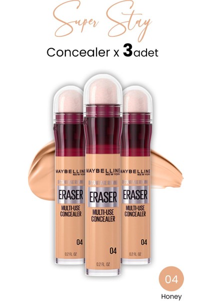 Maybelline New York Eraser Multi Use Concealer 04 Honey x 3 Adet