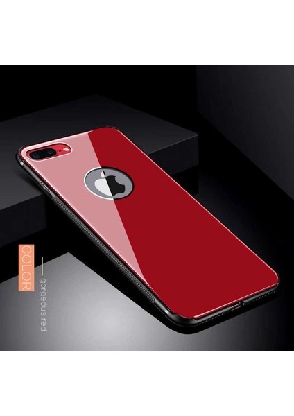 Apple iPhone 8 Plus Kılıf Düz Renkli Ebruli Cam Kapak