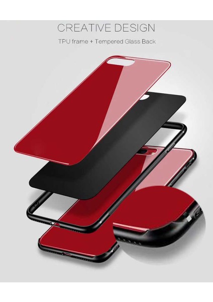 Apple iPhone 8 Plus Kılıf Düz Renkli Ebruli Cam Kapak
