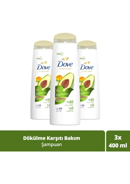 Ultra Care Saç Bakım Şampuanı Dökülme Karşıtı Bakım Avokado Özü 400 ml x3