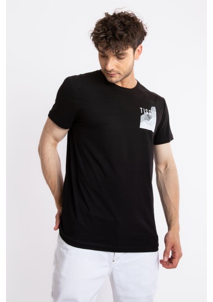 Erkek/ Baskılı O-Yaka T-Shirt Tissue - Siyah fiyatları