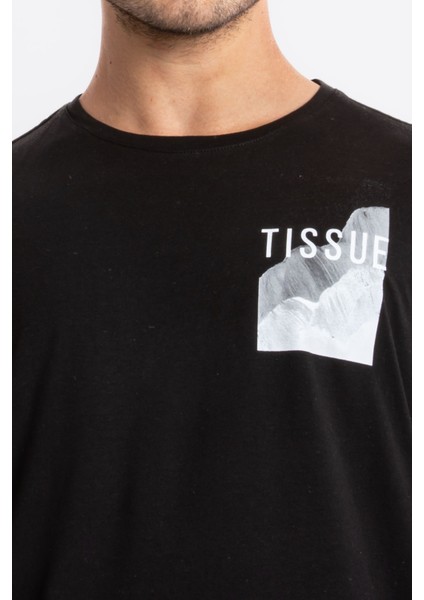 Erkek/ Baskılı O-Yaka T-Shirt Tissue - Siyah fırsatları