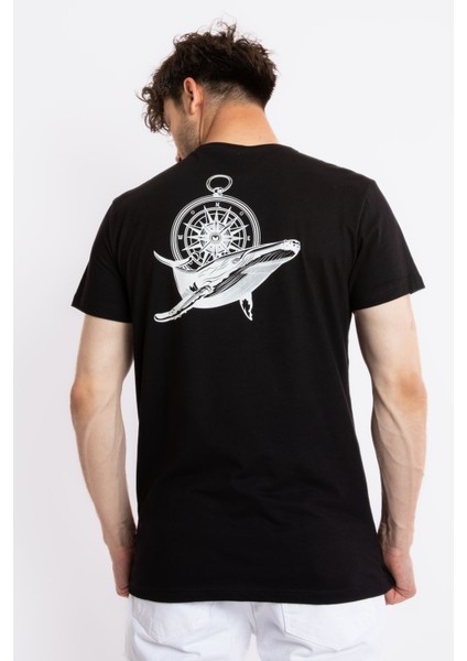 Erkek Baskılı O-Yaka T-Shirt Marino - Siyah modelleri