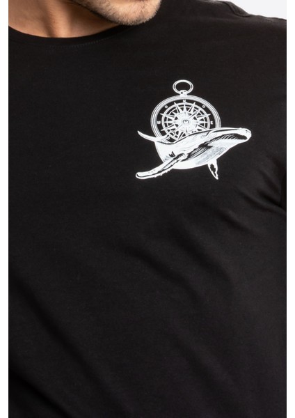 Erkek Baskılı O-Yaka T-Shirt Marino - Siyah fırsatları