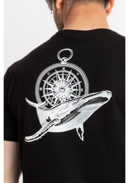 Erkek Baskılı O-Yaka T-Shirt Marino - Siyah indirimleri