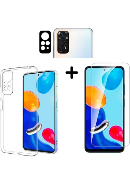 Xiaomi Redmi Note 11 ile Uyumlu Kılıf Şeffaf Temperli Kırılmaz Cam Ekran ve Kamera Lens Koruyucu Seti