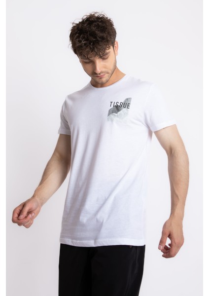 Erkek/ Baskılı O-Yaka T-Shirt Tissue - Beyaz fiyatları