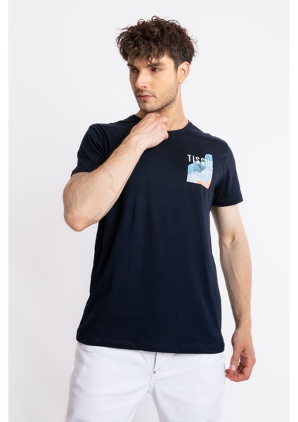 Erkek/ Baskılı O-Yaka T-Shirt Tissue - Lacivert fiyatları