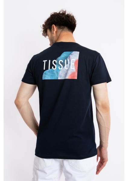 Erkek/ Baskılı O-Yaka T-Shirt Tissue - Lacivert modelleri