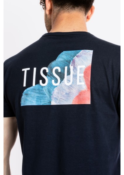 Erkek/ Baskılı O-Yaka T-Shirt Tissue - Lacivert indirimleri