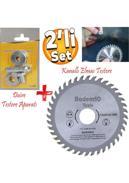 Daire Testere Bıçağı Ağaç Odun Ahşap Sunta Kesme Testeresi 115 mm 40 Diş + Matkap Aparatı