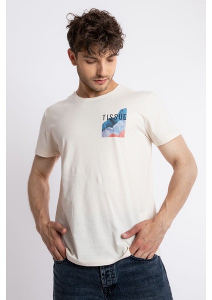 Erkek/ Baskılı O-Yaka T-Shirt Tissue - Ham Pamuk (Renkli Baskı)