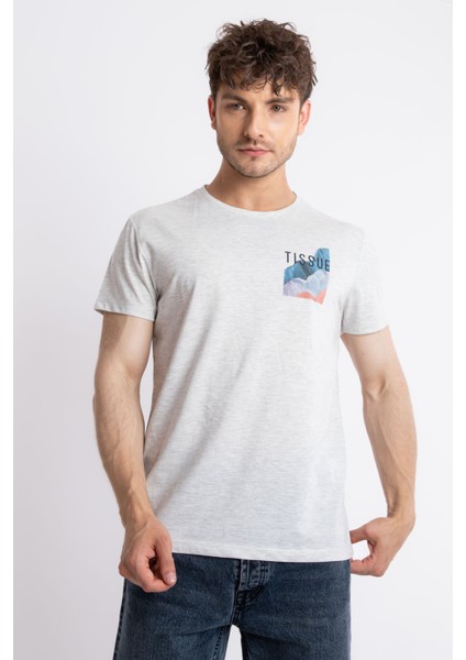 Erkek/ Baskılı O-Yaka T-Shirt Tissue - Gri Melanj