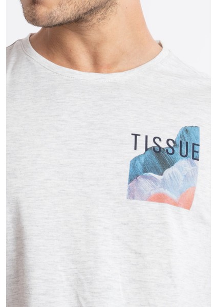 Erkek/ Baskılı O-Yaka T-Shirt Tissue - Gri Melanj fırsatları
