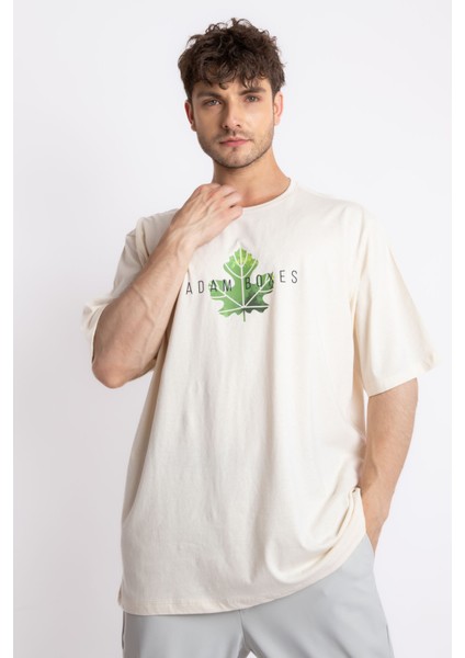 Erkek/ Baskılı Oversize O-Yaka T-Shirt Suelto - Ham Pamuk