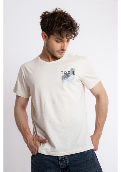 Erkek/ Baskılı O-Yaka T-Shirt Tissue - Ham Pamuk (Siyah-Beyaz Baskı)