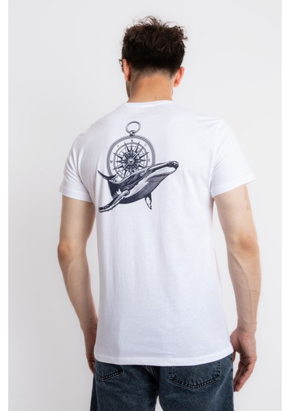 Erkek/ Baskılı O-Yaka T-Shirt Marino - Beyaz modelleri