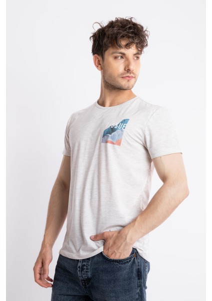 Erkek/ Baskılı O-Yaka T-Shirt Tissue - Kahve Melanj fiyatları