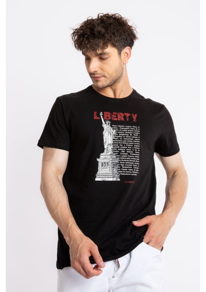 Erkek/ Baskılı O-Yaka T-Shirt Libestatuas - Siyah