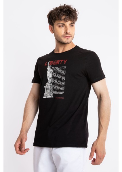 Erkek/ Baskılı O-Yaka T-Shirt Libestatuas - Siyah fiyatları