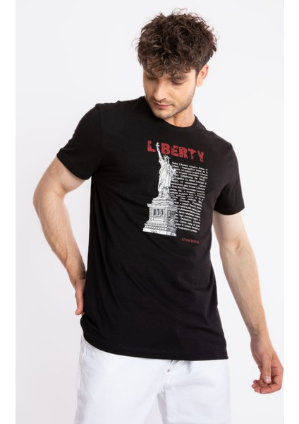 Erkek/ Baskılı O-Yaka T-Shirt Libestatuas - Siyah modelleri