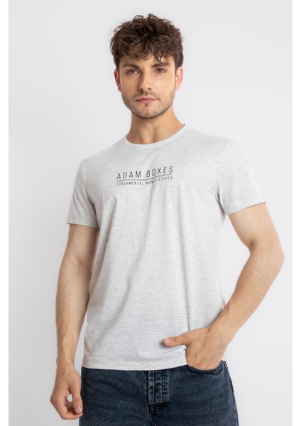 Erkek/ Baskılı O-Yaka T-Shirt Girasol - Gri Melanj