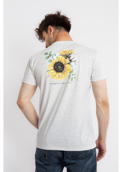 Erkek/ Baskılı O-Yaka T-Shirt Girasol - Gri Melanj modelleri