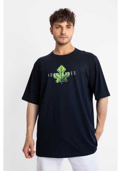 Erkek/ Baskılı Oversize O-Yaka T-Shirt Suelto - Lacivert