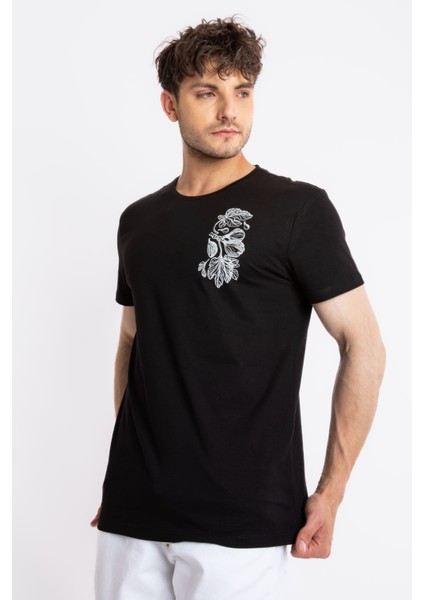 Erkek/ Baskılı O-Yaka T-Shirt Bandos - Siyah fiyatları