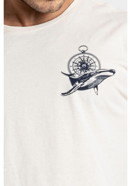 Erkek/ Baskılı O-Yaka T-Shirt Marino - Ham Pamuk fırsatları