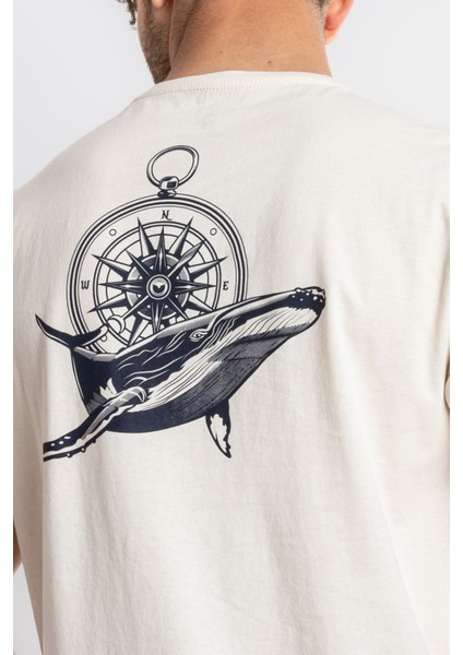 Erkek/ Baskılı O-Yaka T-Shirt Marino - Ham Pamuk indirimleri