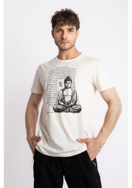 Erkek/ Baskılı O-Yaka T-Shirt Budestatuas - Ham Pamuk