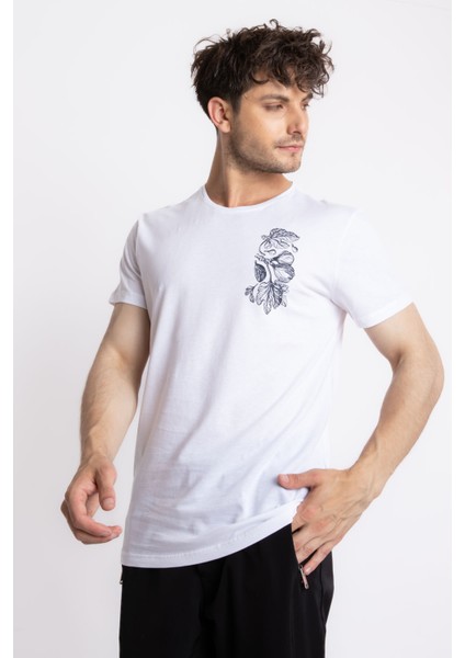 Erkek/ Baskılı O-Yaka T-Shirt Bandos - Beyaz