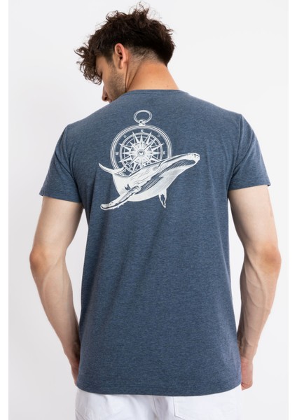 Erkek/ Baskılı O-Yaka T-Shirt Marino - Lacivert Melanj modelleri