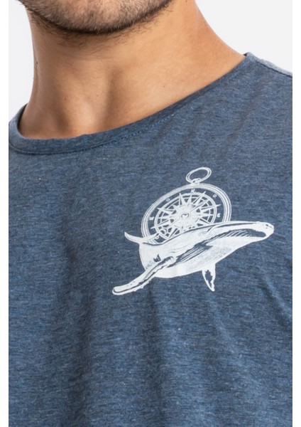Erkek/ Baskılı O-Yaka T-Shirt Marino - Lacivert Melanj fırsatları
