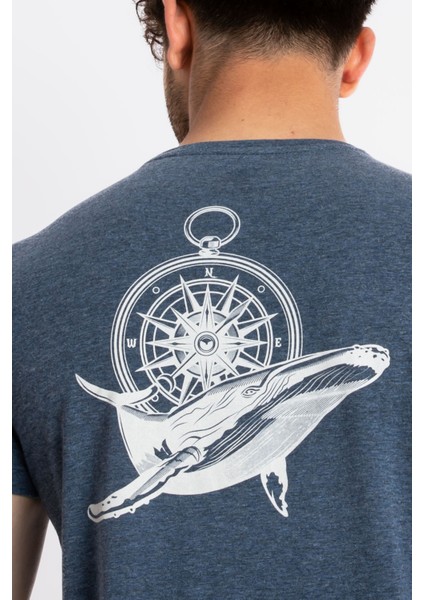 Erkek/ Baskılı O-Yaka T-Shirt Marino - Lacivert Melanj indirimleri