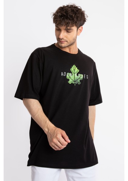 Erkek/ Baskılı Oversize O-Yaka T-Shirt Suelto - Siyah