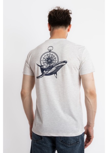 Erkek/ Baskılı O-Yaka T-Shirt Marino - Kahve Melanj modelleri