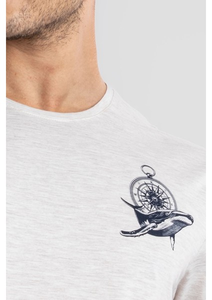 Erkek/ Baskılı O-Yaka T-Shirt Marino - Kahve Melanj fırsatları