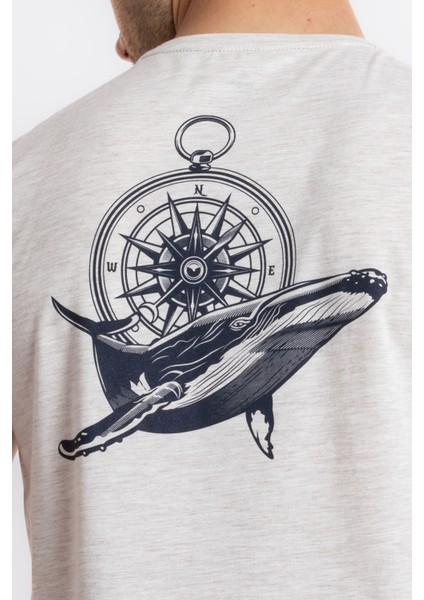 Erkek/ Baskılı O-Yaka T-Shirt Marino - Kahve Melanj indirimleri