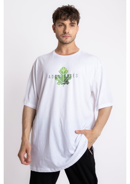 Erkek/ Baskılı Oversize O-Yaka T-Shirt Suelto - Beyaz