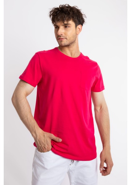 Erkek/ O-Yaka Cepli T-Shirt Bolsillo - Macenta fiyatları
