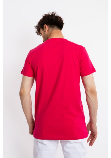 Erkek/ O-Yaka Cepli T-Shirt Bolsillo - Macenta modelleri