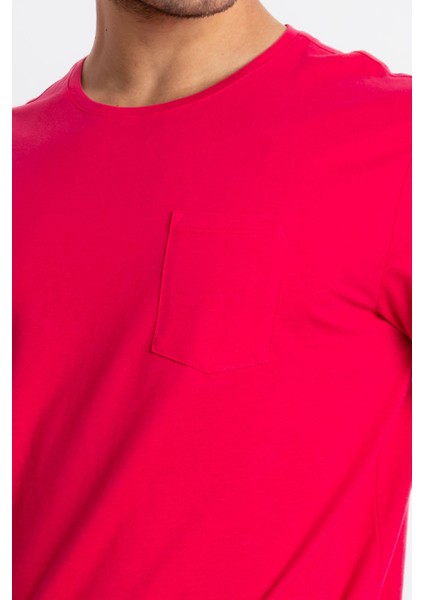 Erkek/ O-Yaka Cepli T-Shirt Bolsillo - Macenta fırsatları