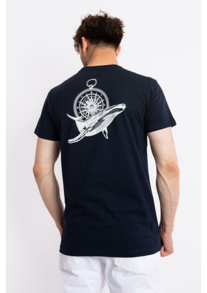 Erkek/ Baskılı O-Yaka T-Shirt Marino - Lacivert modelleri