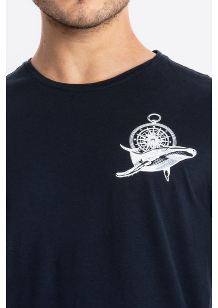 Erkek/ Baskılı O-Yaka T-Shirt Marino - Lacivert fırsatları