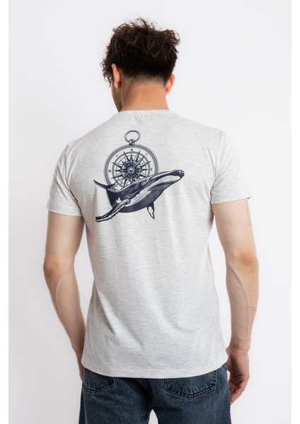 Erkek/ Baskılı O-Yaka T-Shirt Marino - Gri Melanj modelleri