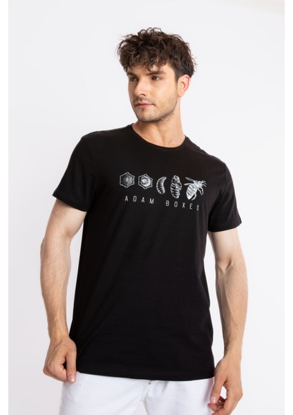 Erkek/ Baskılı O-Yaka T-Shirt Apiso - Siyah